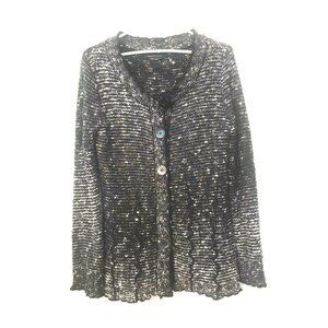 BCBGMaxazria Women's Blue Multicolor Crochet Knit Boho Beach Cardigan Career L